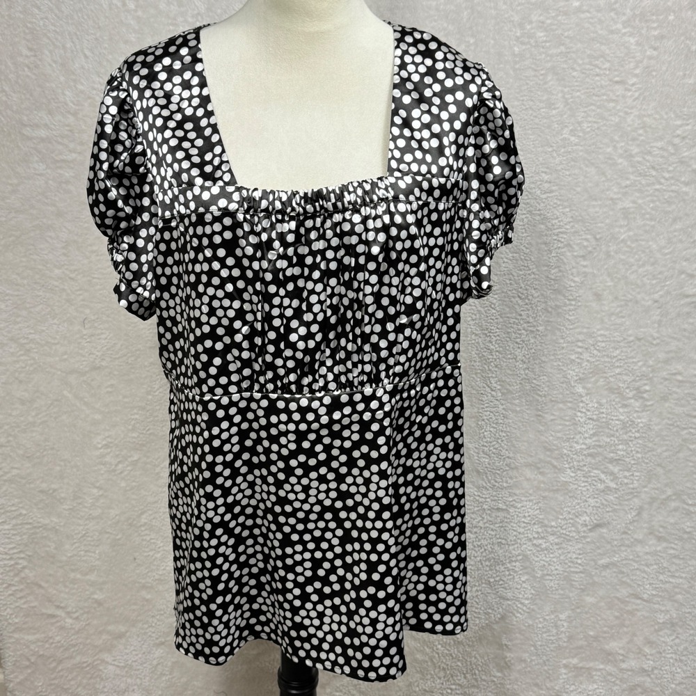 Jessica London Polka Dot Top Square Neck Blouse Short Sleeve Plus Size 20W